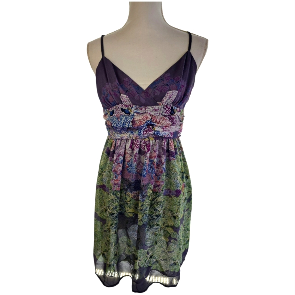 Staring at Stars Anthropologie Floral Dress Size *6 Side Zip Lavendar Green
